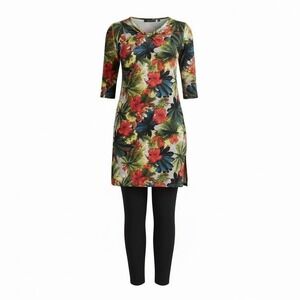 Attitudes by Renee Womens Tunic and leggings Size XS Black Floral Set 2-Pieces